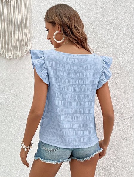 

Square Neck Loose Plain Casual Shirt, Light blue, Shirts & Blouses
