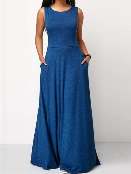 

Casual Plain Crew Neck Loose Dress, Blue, Dresses