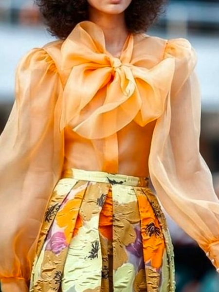 

Urban Loose Plain Long Sleeve Blouse, Orange, Blouses and Shirts