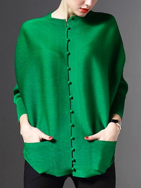 Urban Crew Neck Loose Plain Blouse, Green, Blouses and Shirts