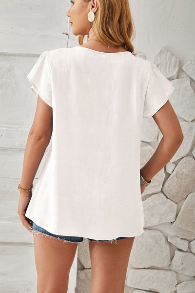 

V Neck Casual Plain Loose Shirt, White, Shirts & Blouses