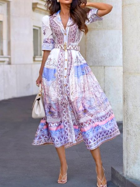 

Loose Abstract Urban Shawl Collar Dress, As picture, Midi Dresses