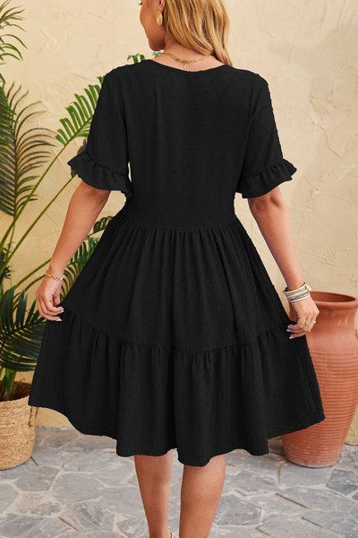 

V Neck Plain Loose Casual Dress, Black, Dresses