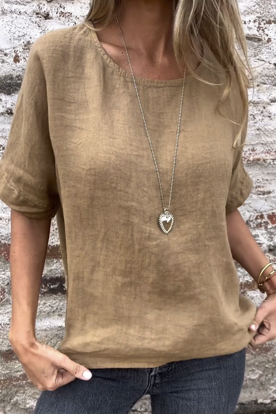 

Simple Loose Cotton Linen Style Shirt, Brown, Blouses & Shirts