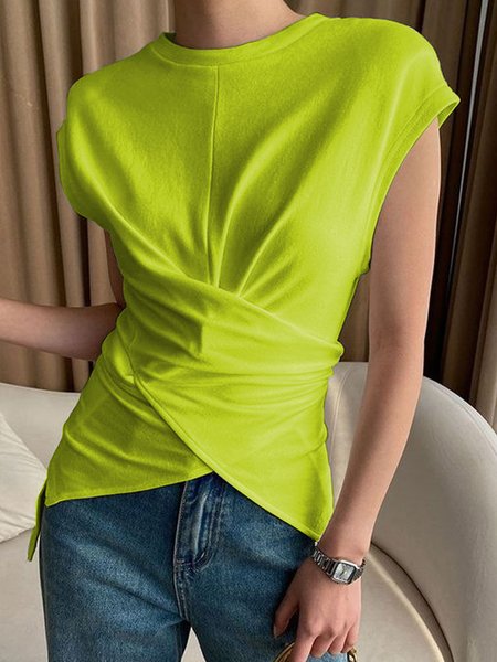 

Loose Casual Plain T-Shirt, Yellow, Tees