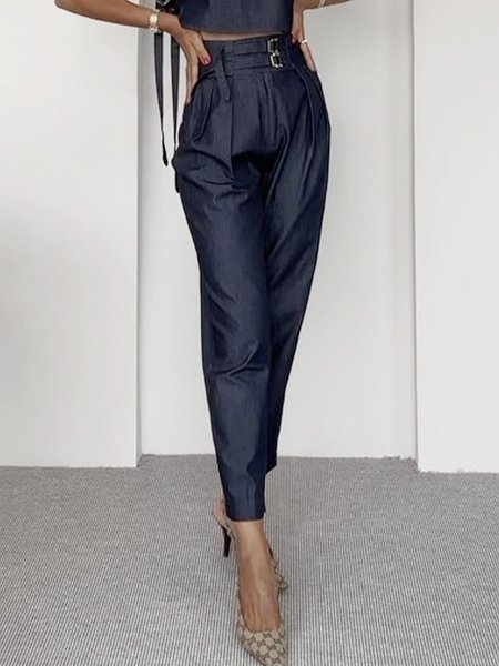 

Plain Regular Fit Pocket Stitching Urban Fashion Pants, Dark blue, Pants