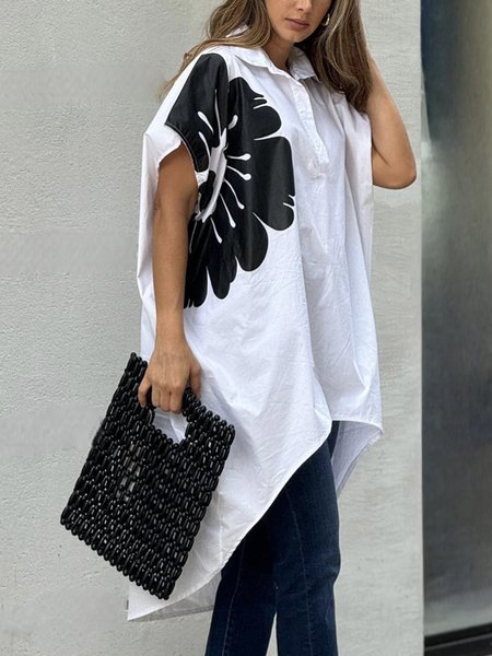 

Shirt Collar Urban Loose Floral Blouse, White, Blouses and Shirts