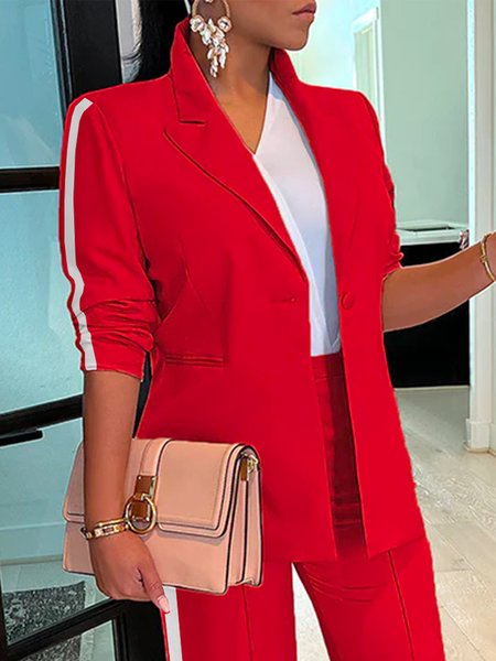 

Lapel Collar Loose Urban Color Block Blazer, Red, Blazers