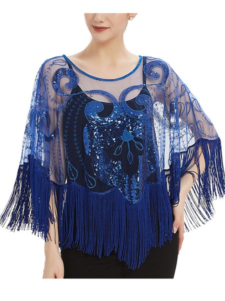 

Crew Neck Elegant Cloak, Blue, Coats