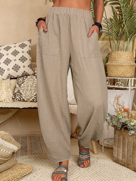 

Casual Plain Long Pocket Stitching Pant, Khaki, Pants