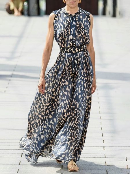 

Leopard Regular Fit Urban Crew Neck Dress, Dark blue, Maxi Dresses