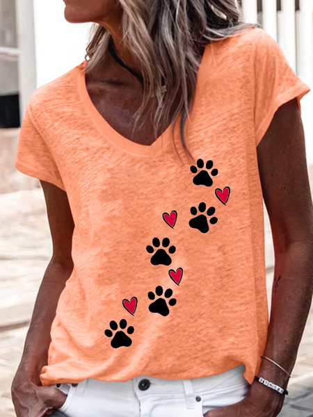 

Heart Dog V Neck Regular Fit Cotton-Blend Casual T-Shirt, Orange, T-shirts