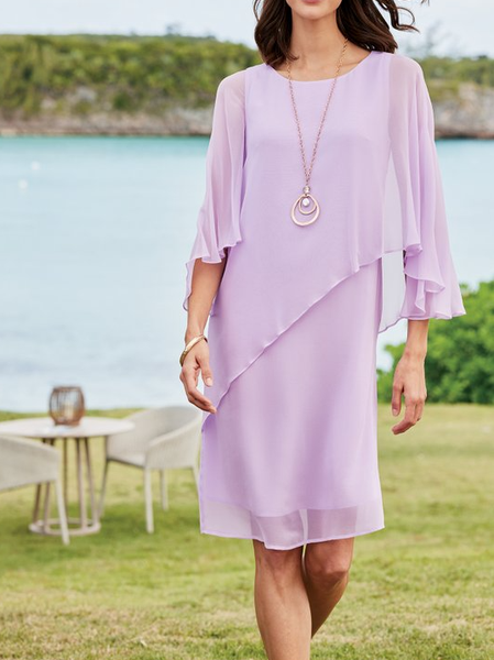 

Loose Elegant Crew Neck Plain Dress, Lavender, Dresses