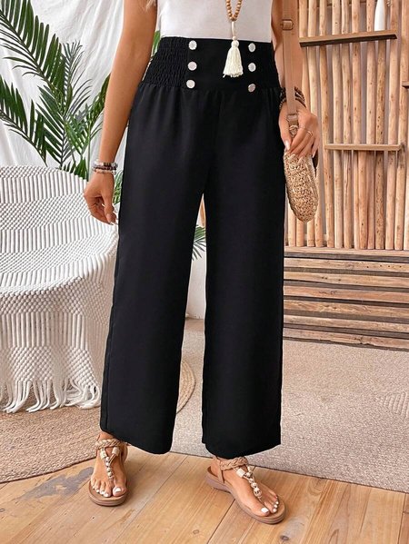 

Plain Casual Loose Pants, Black, Pants
