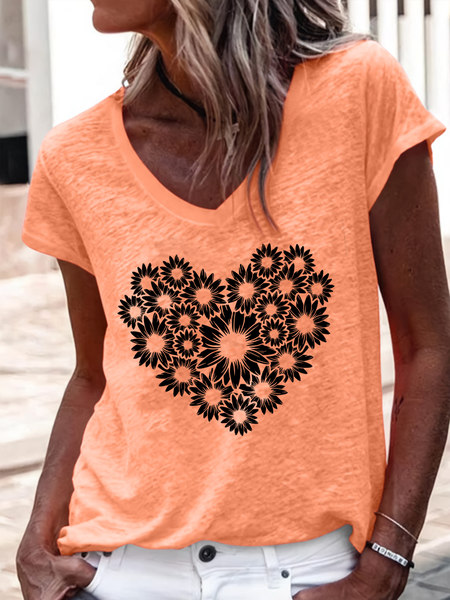 

Daisy Regular Fit Casual V Neck T-Shirt, Orange, T-shirts