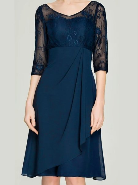 

Lace Loose Elegant Plain Dress, Blue, Dresses