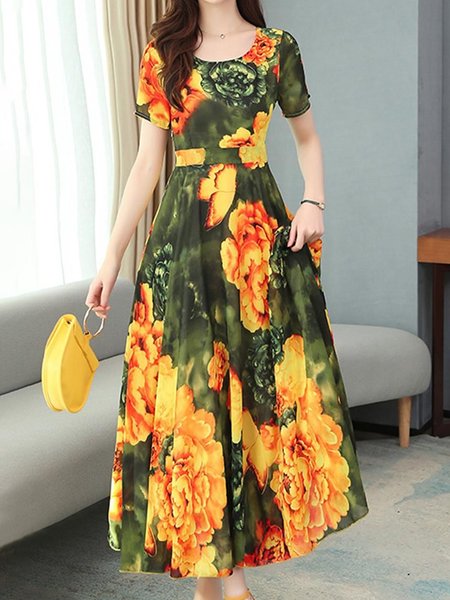 

Elegant Crew Neck Regular Fit Dress, As picture, Maxi Dresses
