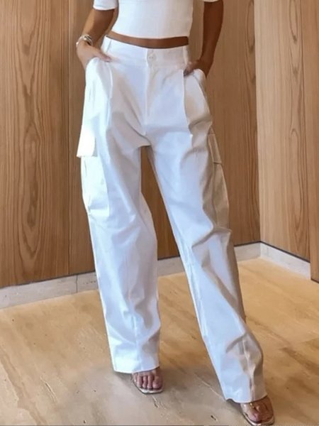 

Urban Pocket Stitching Regular Fit Plain Cargo Pants, White, Pants