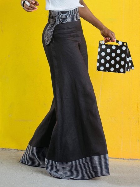 

Color Block Urban Regular Fit Fashion Linen Pants, Black, Pants