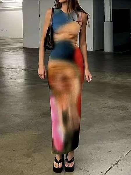 

Daily Abstract Urban Crew Neck Regular Fit Dress, As picture, Maxi Dresses