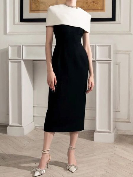 

Crew Neck Regular Fit Color Block Dress, Black, Maxi Dresses