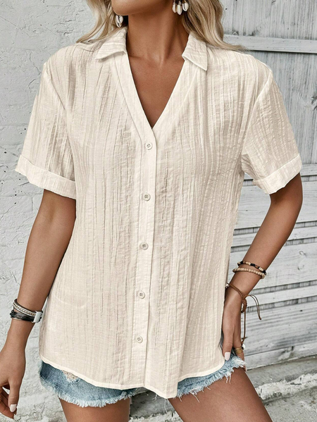 

Plain Loose Casual Buttoned Blouse, Light khaki, Shirts & Blouses