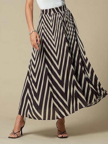 

Chiffon Geometric Color Block Loose Elegant Skirt, Black, Skirts