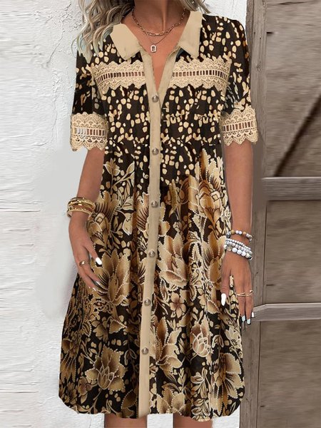 

Buttoned Floral Elegant Shirt Dress, Black, Dresses