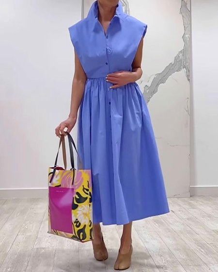

Urban Plain Shawl Collar Dress, Blue, Maxi Dresses
