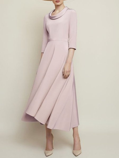 

Elegant Regular Fit Plain Satin Half Sleeve Dress, Light pink, Maxi Dresses
