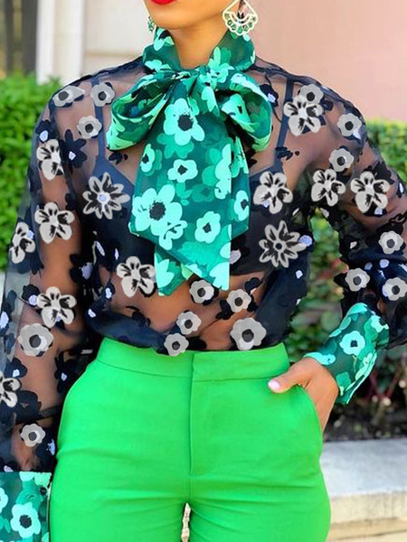 

Loose Elegant Long Sleeve Color Block Others Blouse, Black, Blouses and Shirts