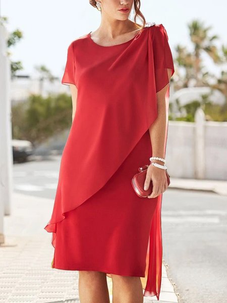 

Chiffon Loose Plain Elegant Dress, Red, Dresses