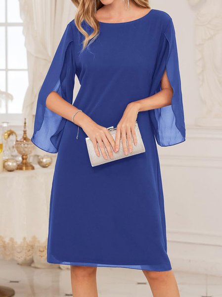 Ruched Chiffon Elegant Dress, Blue, Dresses