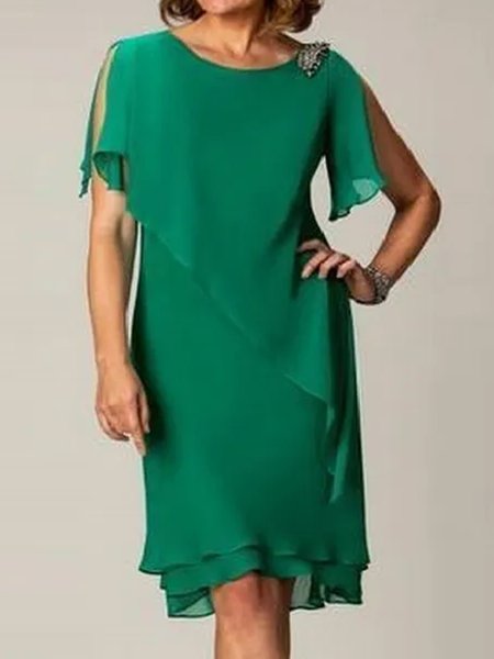 

Plain Chiffon Ruched Elegant Dress, Green, Dresses