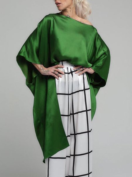 

Loose Urban Boat Neck Plain Shirt, Green, Blouses and Shirts