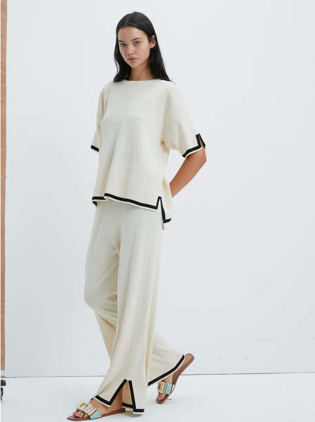 

Women Color Block Crew Neck Short Sleeve Comfy Casual Top With Pants Two-Piece Set, Apricot, Sets