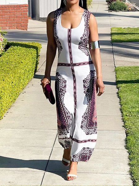 

Crew Neck Ethnic Casual Dress, As picture, Maxi Dresses
