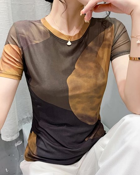 

Casual Crew Neck Abstract T-Shirt, As picture, Tees