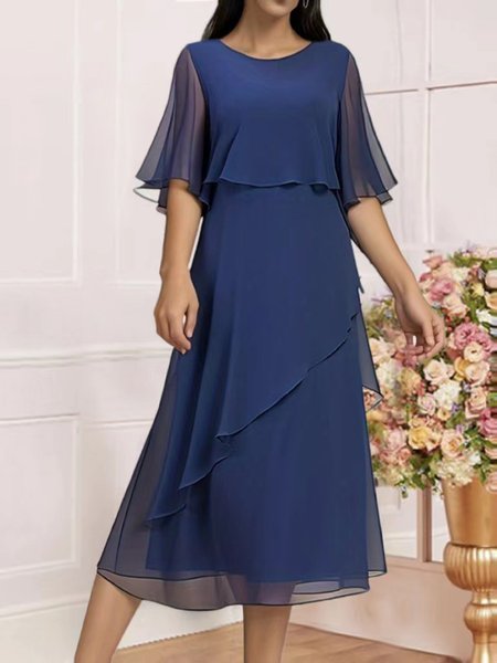 

Folds Chiffon Elegant Dress, Blue, Dresses