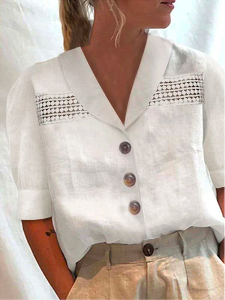 

Loose Casual Cotton Linen Style Shirt Collar Shirt, Off white, Blouses & Shirts