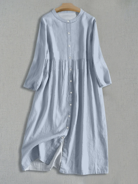 

Simple Plain Crew Neck Linen Style Dress, Blue, Maxi Dresses