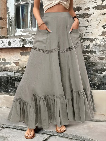 

Casual Plain Long Lace Pant, Army green, Pants