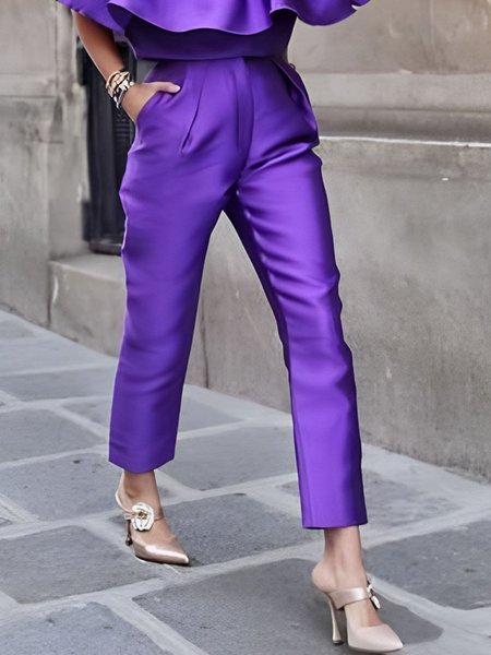 

Satin Urban Plain Fashion Straight Pants, Purple, Pants