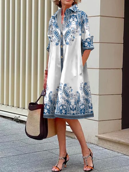 

Buckle Urban Loose Shirt Dress, As picture, Midi Dresses