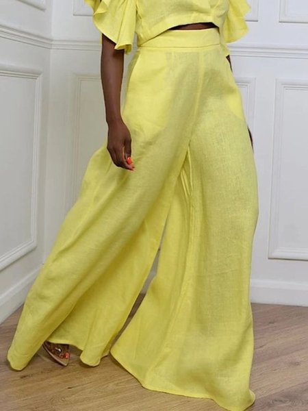 

Casual Regular Fit Plain Fashion Pants, Yellow, Pants