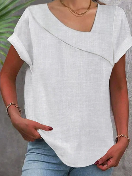 

Asymmetrical Simple Plain Linen Style Shirt, White, Blouses & Shirts