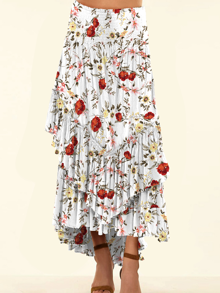 

Casual Floral A-Line Natural Maxi Skirt, Flower, Skirts