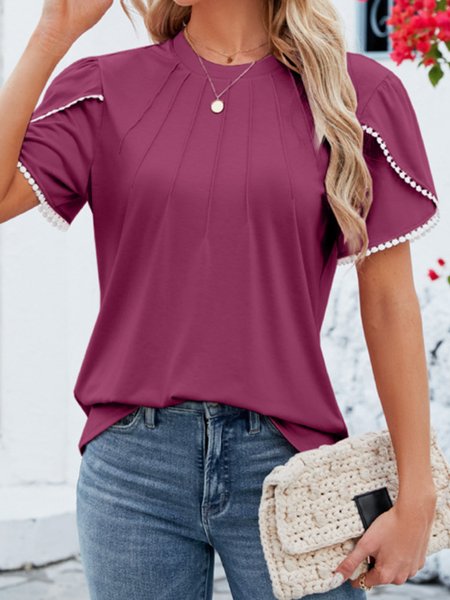 

Women's Short Sleeve Tee/T-shirt Summer Plain Crew Neck Daily Going Out Casual Top Pink, Wine red, Shirts & Blouses