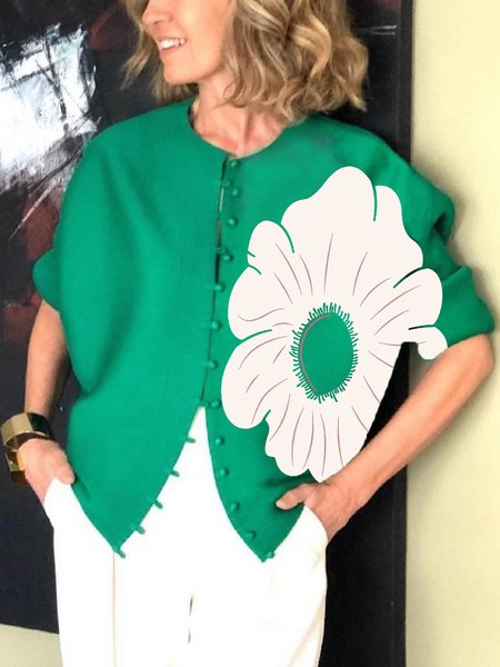 

Casual Floral Loose Crew Neck Kimono, Green, Kimonos