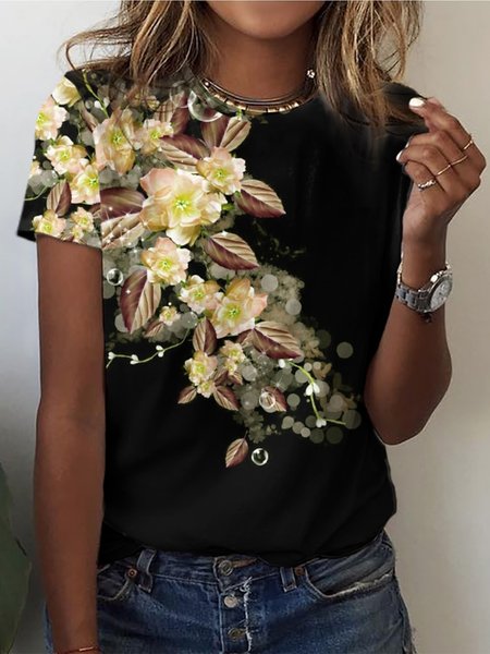 

JFN Casual Loose Floral T-Shirt, Yellow, T-Shirts